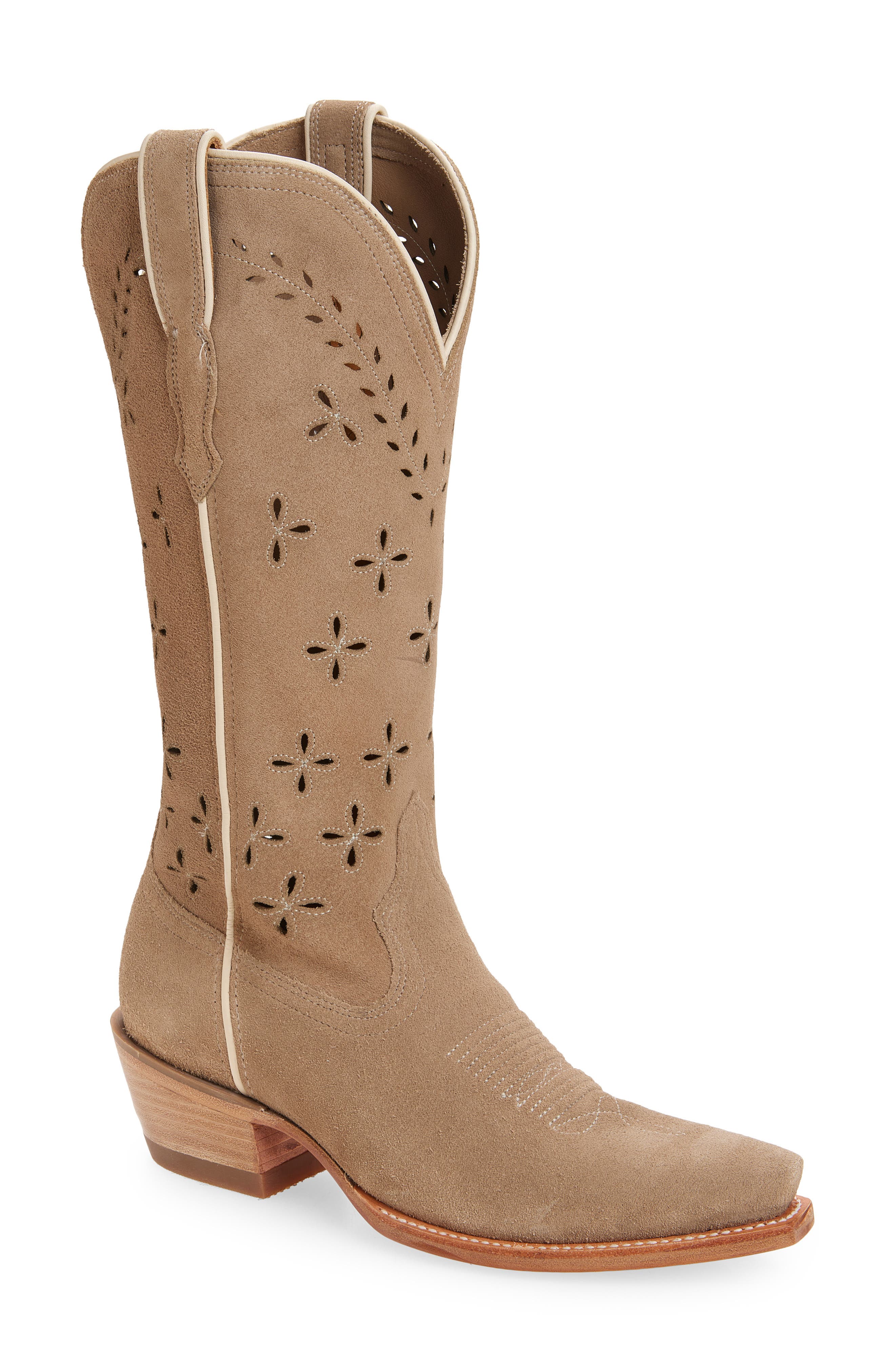 Tecovas The Annie Eyelet Suede Western Boot, Main, color, Taupe