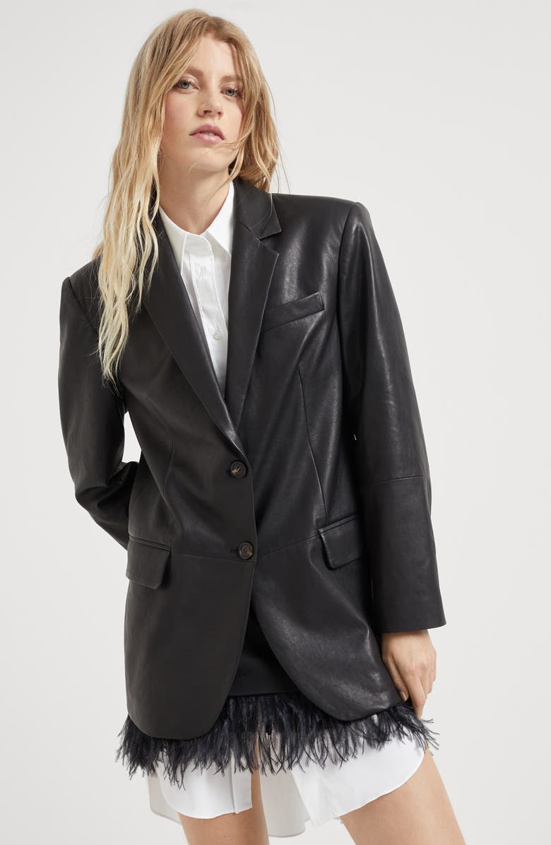 Brunello Cucinelli Natural leather blazer with monili, Alternate, color, 