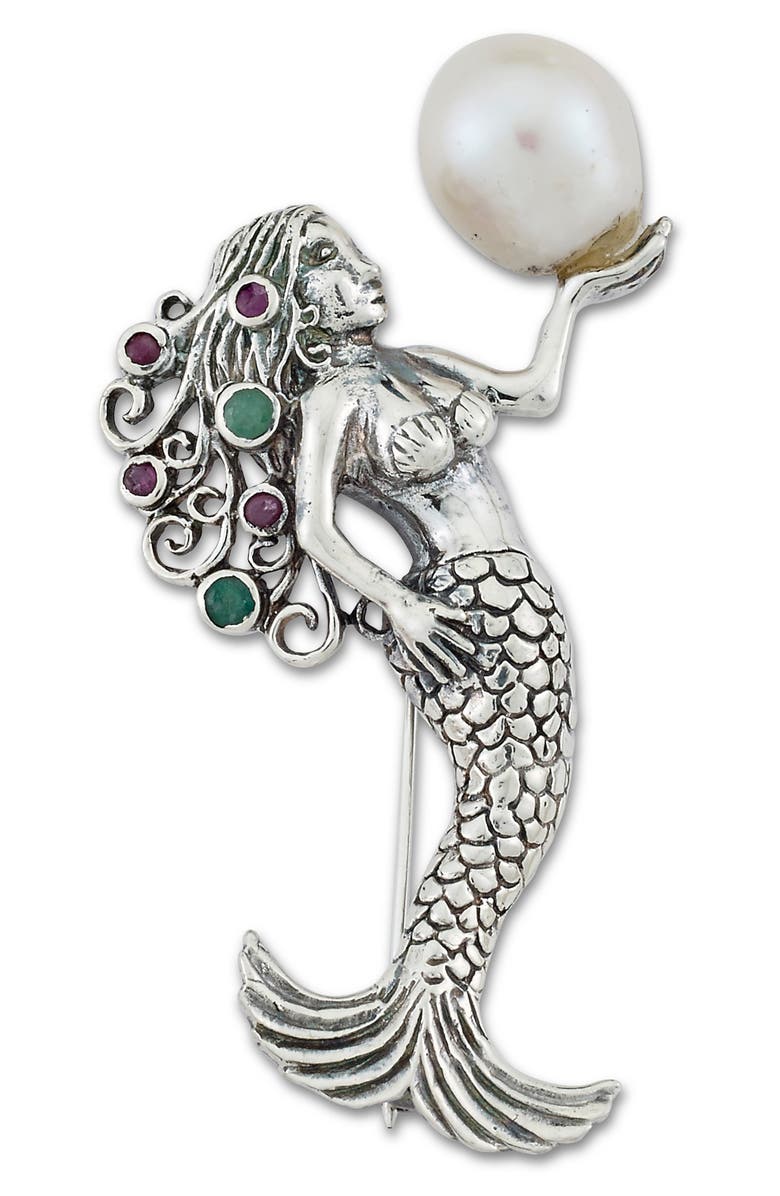 SAMUEL B. Sterling Silver Mermaid Pendant, Main, color, Silver/ Faux Pearl