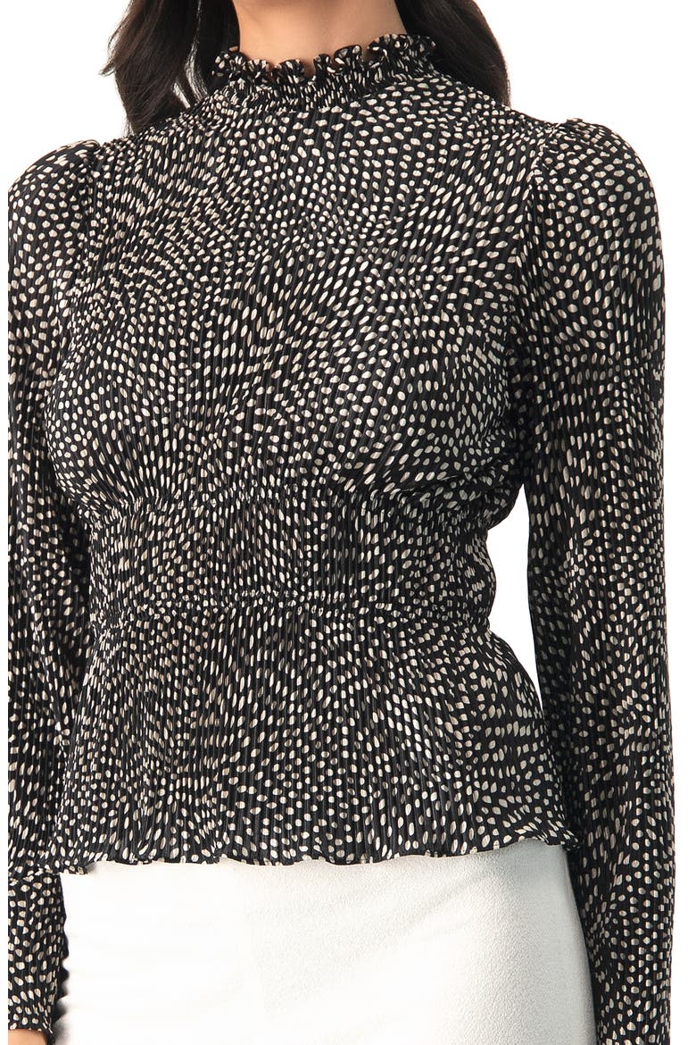 Long Sleeve Polka Dot Pleated Blouse, Alternate, color, Black