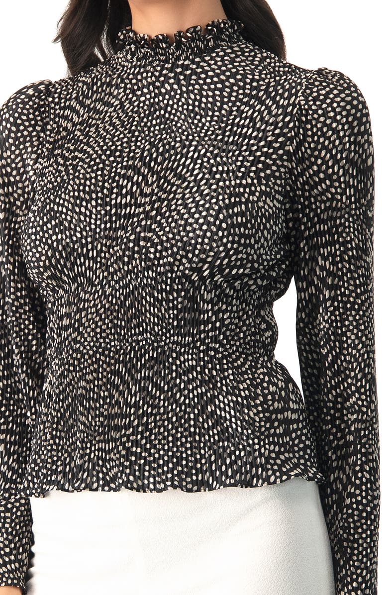 IVONNE Long Sleeve Polka Dot Pleated Blouse, Alternate, color, Black