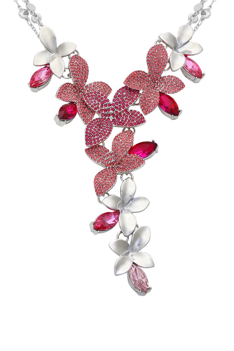 Crystal Flower Y-Necklace, Alternate, color, SILVER TONE