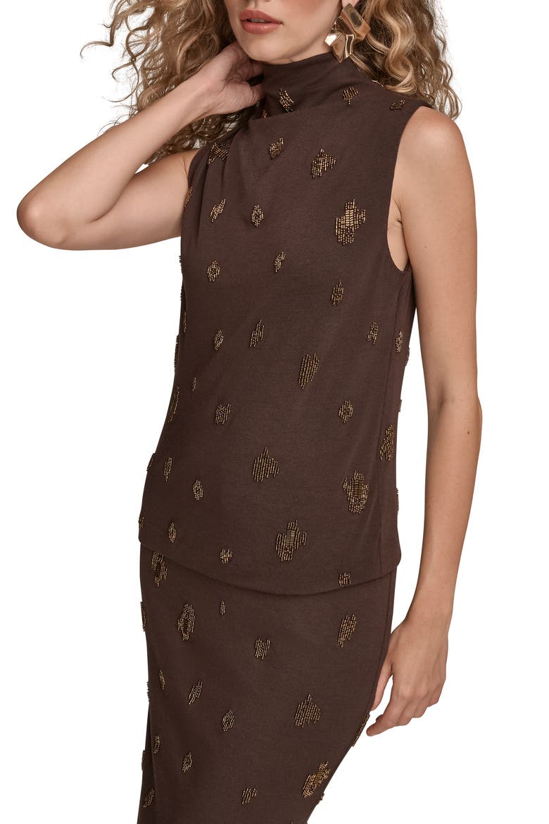 Embroidered Bead Sleeveless Funnel Neck Top, Alternate, color, CHOCOLATE PLUM