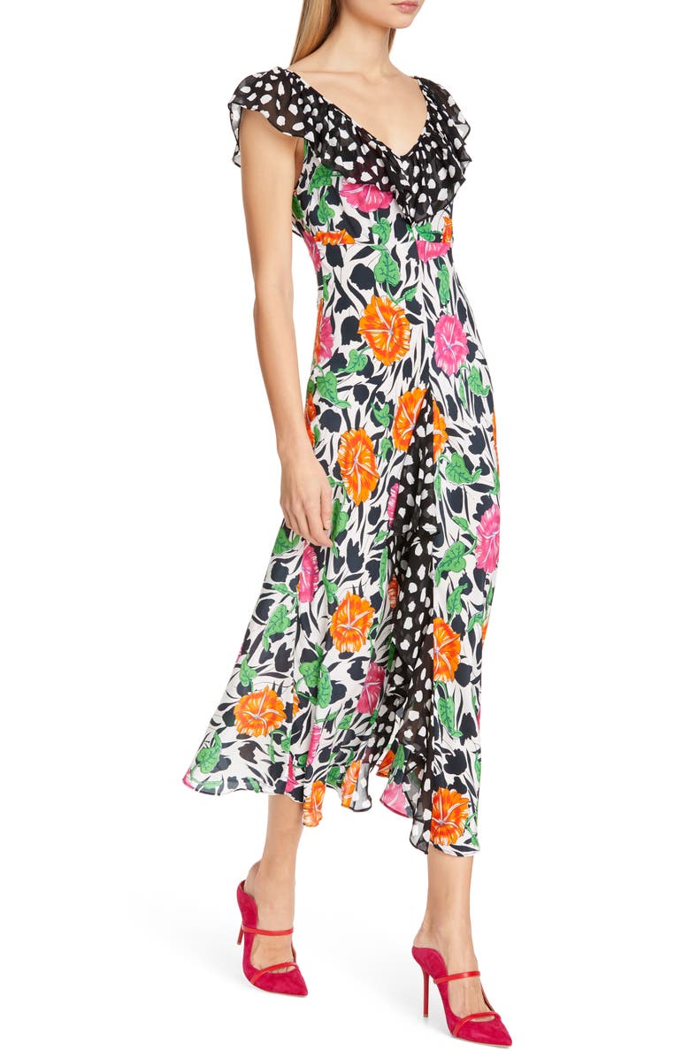 RIXO Antoinette Floral & Dot Print Dress, Alternate, color, 