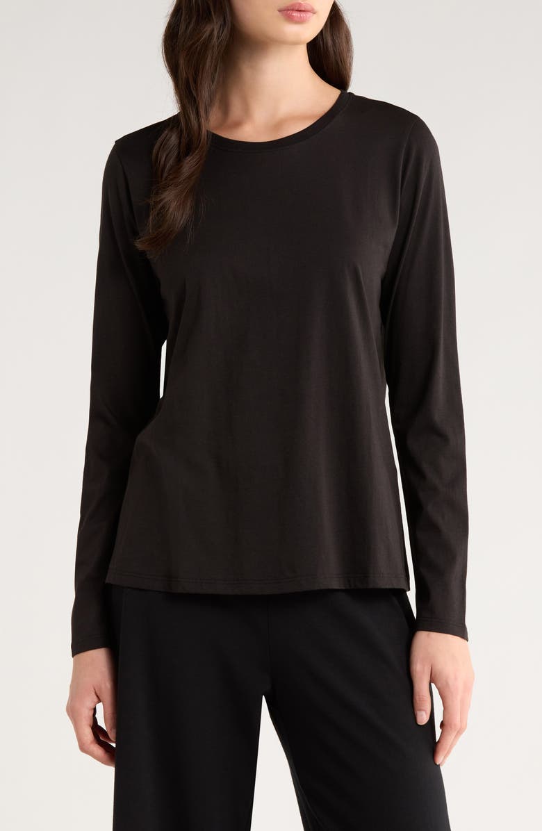 Eileen Fisher Long Sleeve Organic Cotton Jersey Top, Main, color, Black