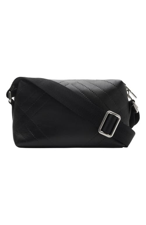Burberry Mini Embossed Check Leather Crossbody Bag In Black