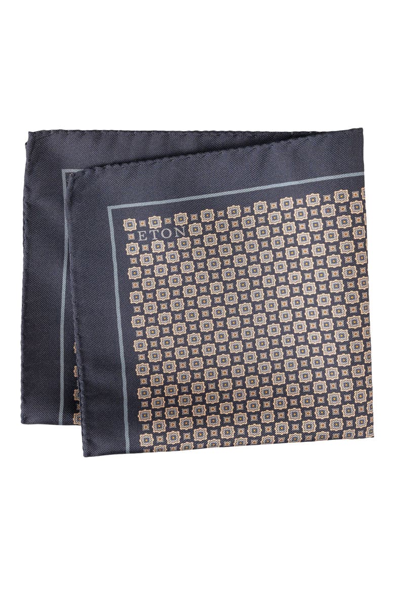 Geometric Silk Pocket Square, Main, color, NAVY