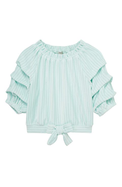 Kids' Metallic Stripe Gathered Sleeve Velour Top (Big Kid)