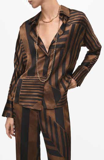 MANGO Stripe Satin Button-Up Shirt