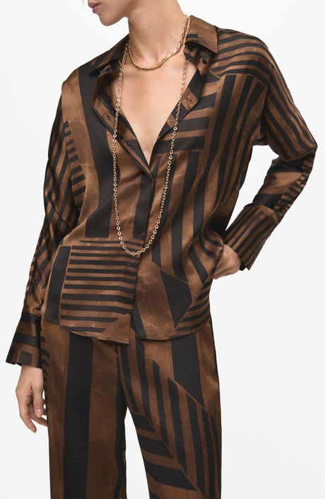 MANGO Stripe Satin Button-Up Shirt
