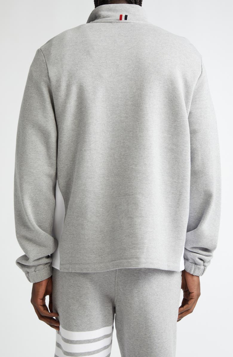Thom Browne 4-Bar Stripe Funnel Neck Half Zip Sweatshirt, Alternate, color, Light Grey