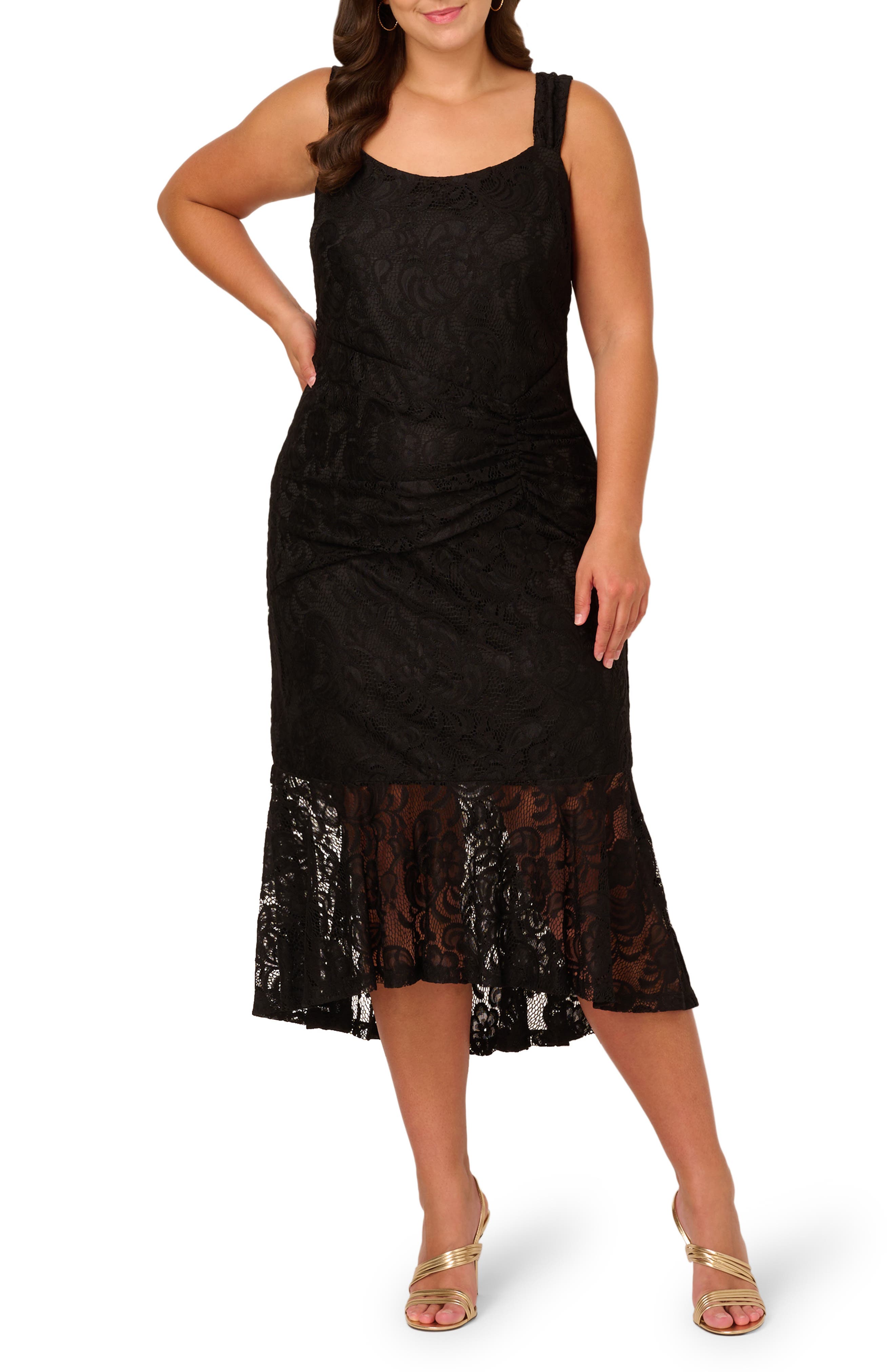 Adrianna Papell Stretch Lace Midi Dress in Black 