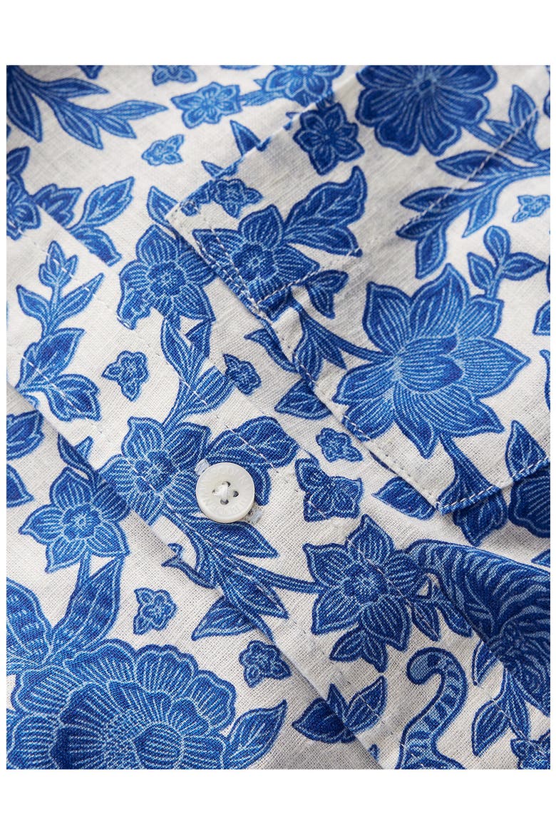 Kids' Print Short Sleeve Linen & Cotton Button-Down Shirt, Alternate, color, TIGER WOODBLOCK