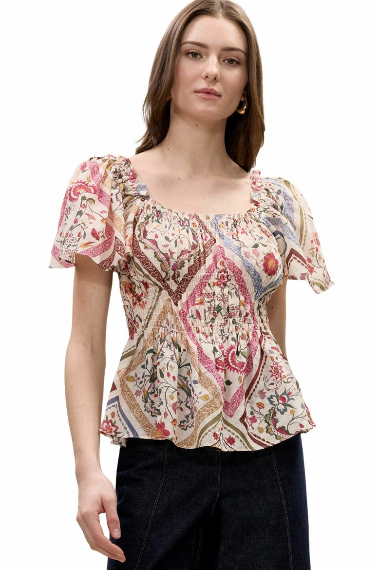 Anya Ramie Top, Alternate, color, MONTAGE FLORAL IVORY COMBO