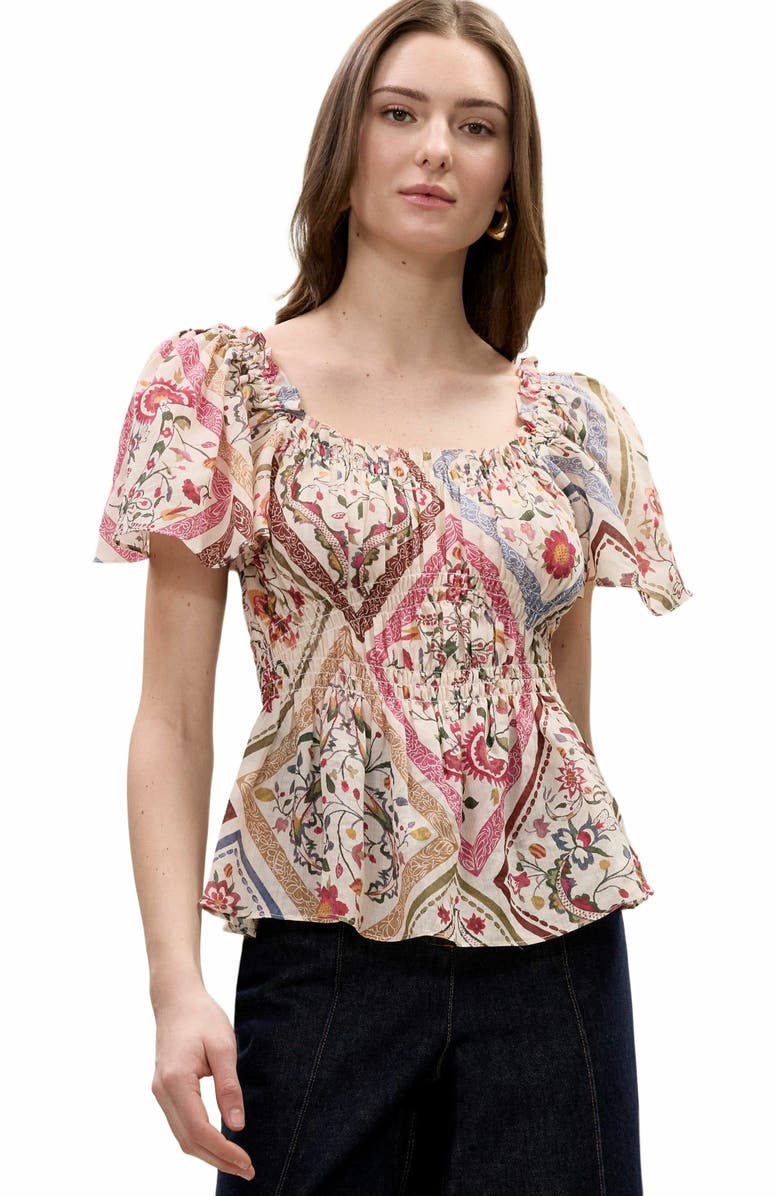 Rebecca Taylor Anya Ramie Top, Alternate, color, Montage Floral Ivory Combo