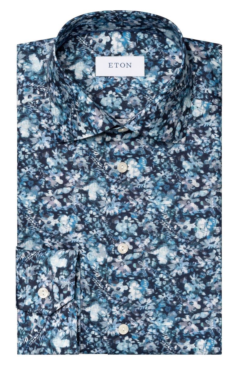 Eton Slim Fit Floral Cotton Dress Shirt, Alternate, color, Navy
