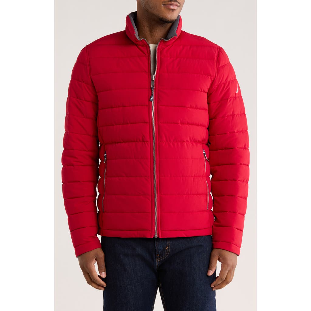 Nautica Water Resistant Reversible Puffer Jacket In Red