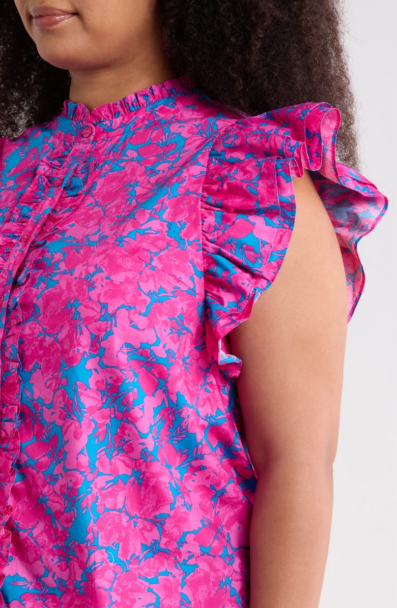 SUGARLIPS Lucy Floral Print Sleeveless Shirt, Alternate, color, Cerulean-Pink-Multi