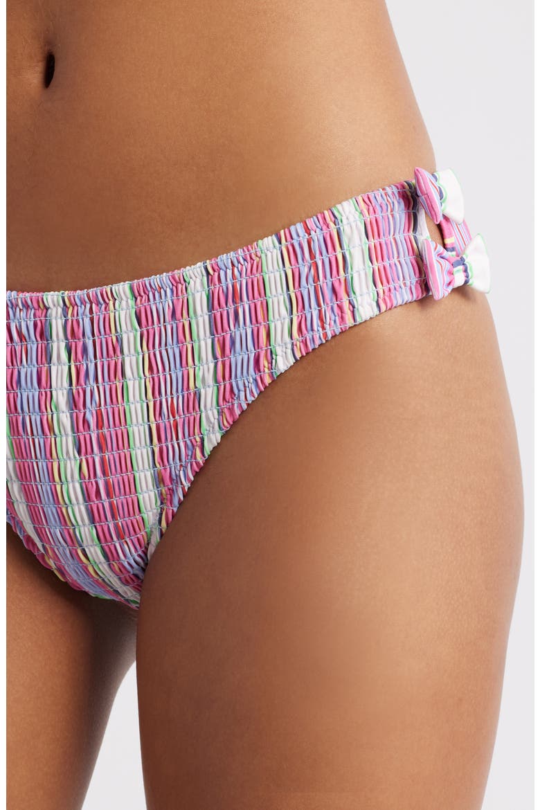 Stripe Smocked Bow Bikini Bottoms, Alternate, color, PINK