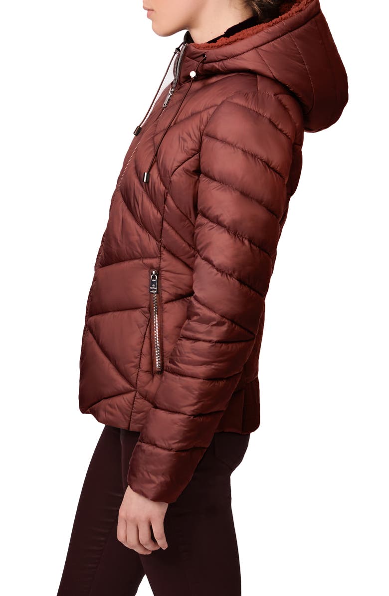 Bernardo High-Pile Fleece Lined Hooded Puffer Jacket, Alternate, color, Brownie Bite