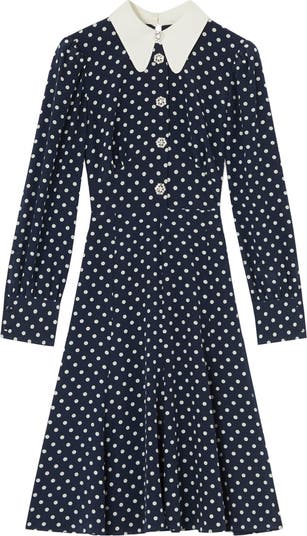 【LK BENNETT】マチルデ ポルカドット シルク ティードレス LK Bennett Mathilde Polka Dot Long Sleeve Silk Fit & Flare