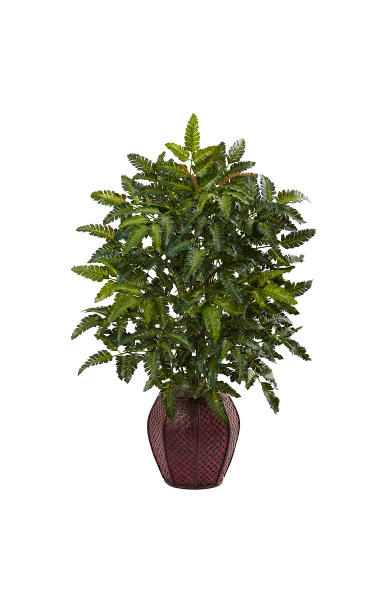 NEARLY NATURAL 33-in Bracken Fern with Decorative Planter, Main, color, Green