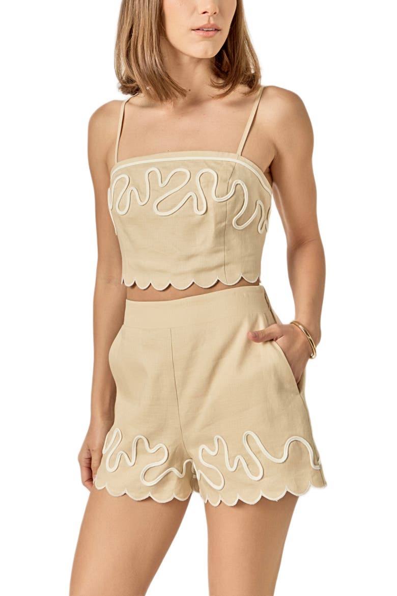 Embroidered Wavy Linen Shorts, Alternate, color, BEIGE/ OFF WHITE