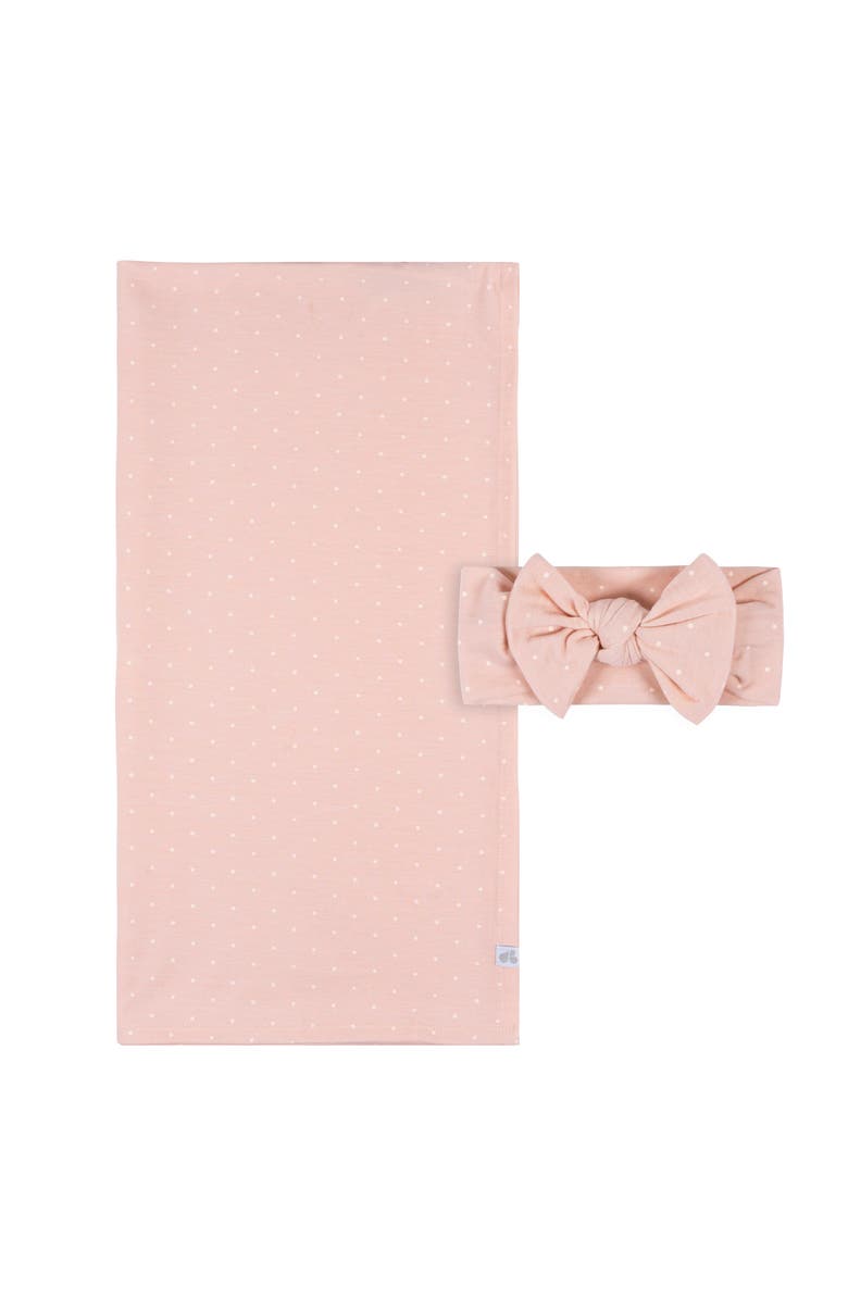 Just Born Swaddle Blanket & Headband Set, Main, color, Pink Polka Dots