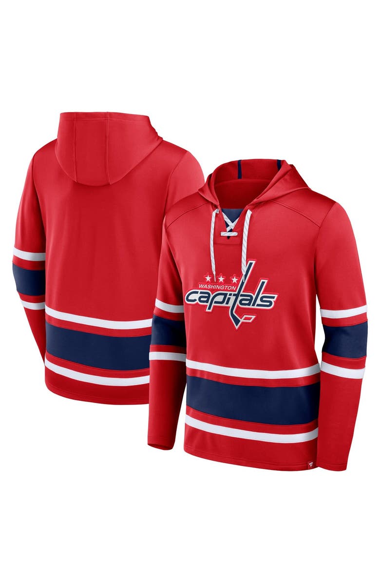 FANATICS Men's Fanatics Branded Red Washington Capitals Puck Deep Lace-Up Pullover Hoodie, Alternate, color, 