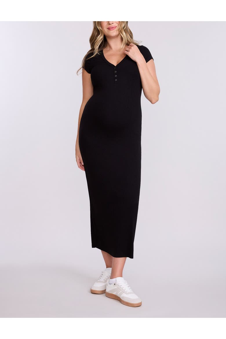 Short Sleeve Henley Bodycon Maxi Dress, Main, color, Black