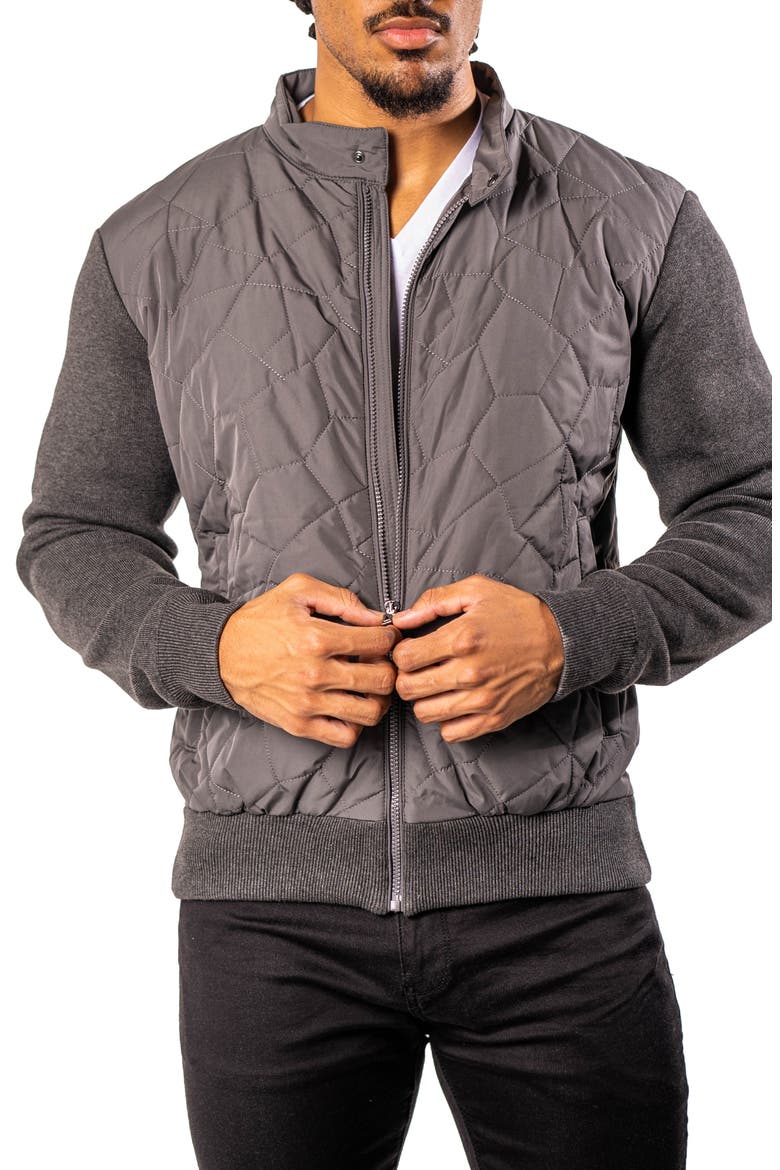 Quilted & Knit Bomber Jacket, Alternate, color, GREY