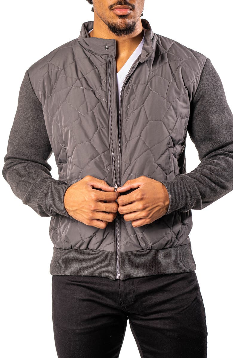 Maceoo Quilted & Knit Bomber Jacket, Alternate, color, Grey