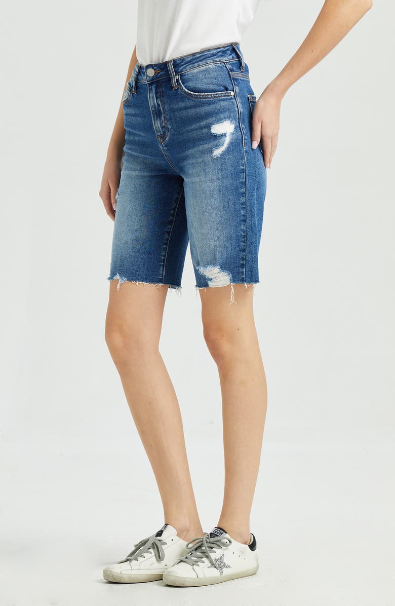 Bayeas Raw Hem High Waist Knee Length Denim Shorts, Alternate, color,