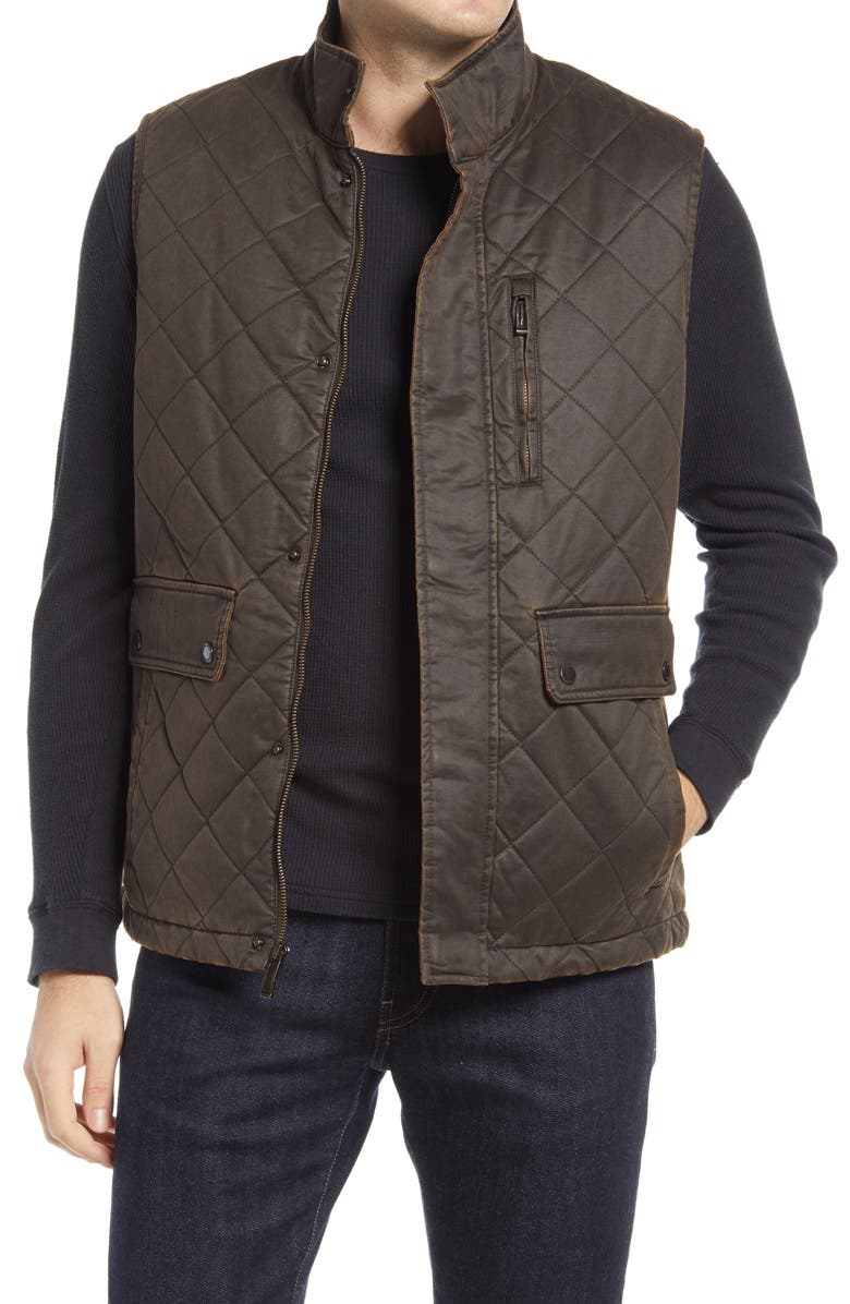 Johnston & Murphy Antiqued Cotton Blend Quilted Vest, Main, color, 