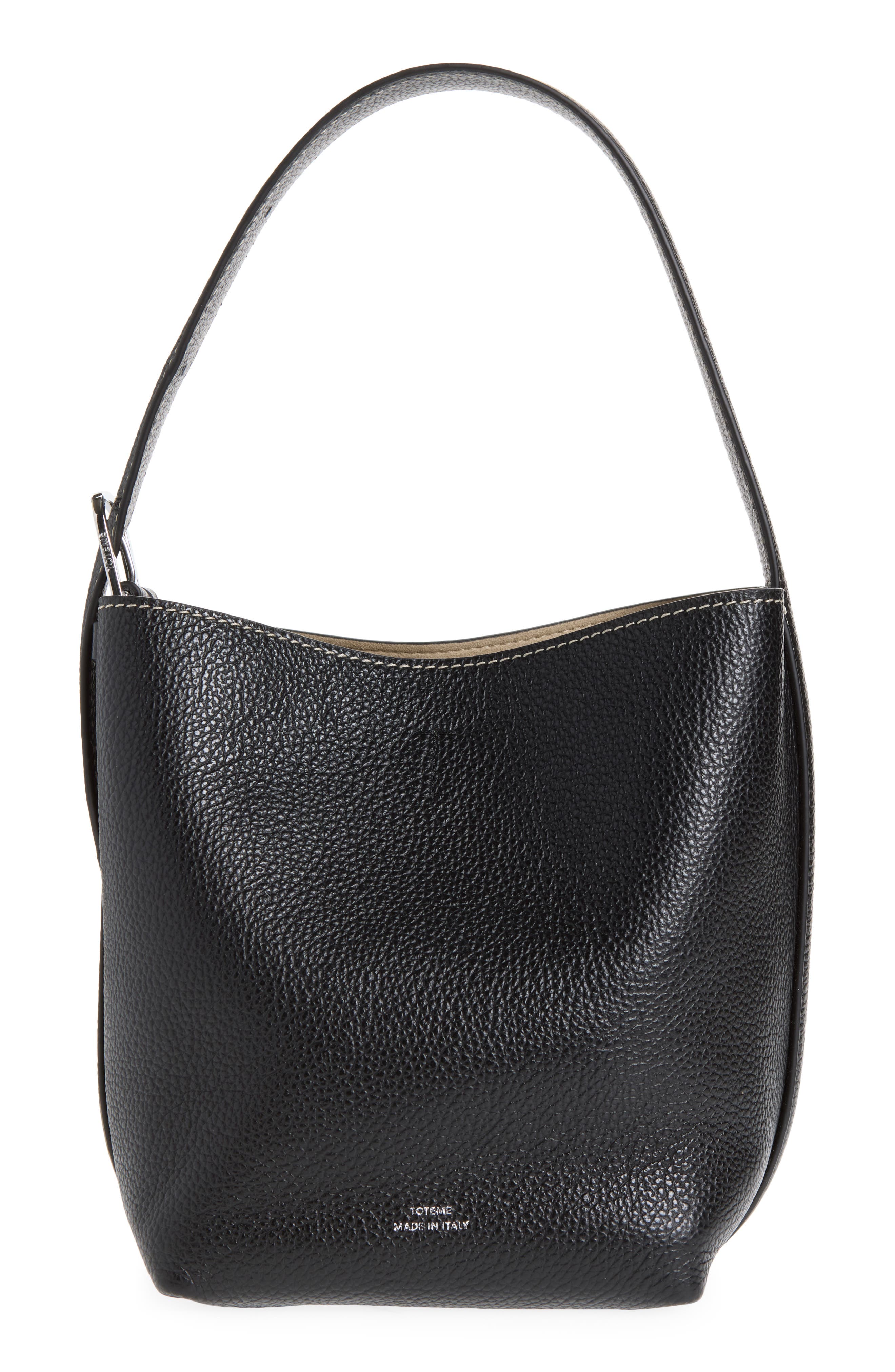 Petite Belted Grained Leather Tote, Main, color, BLACK
