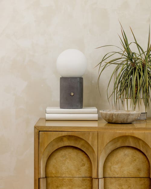 Brightech Kai 11" Mid-century Modern Integrated Led Bedside Table Lamp With Built-in 3-way Dimmer In Cement Gray