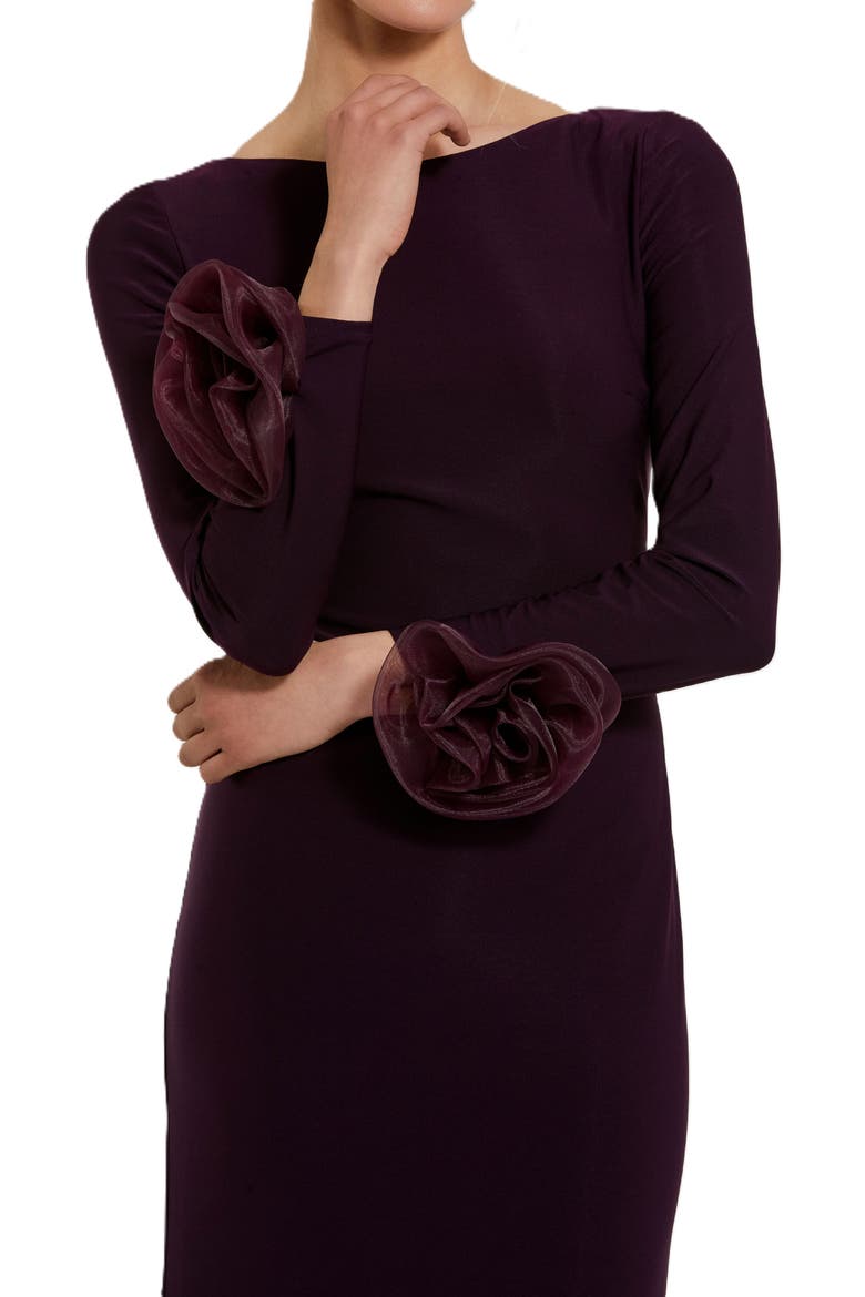 Long Sleeve Fitted Jersey Gown With 3d Flowers, Alternate, color, Amethyst