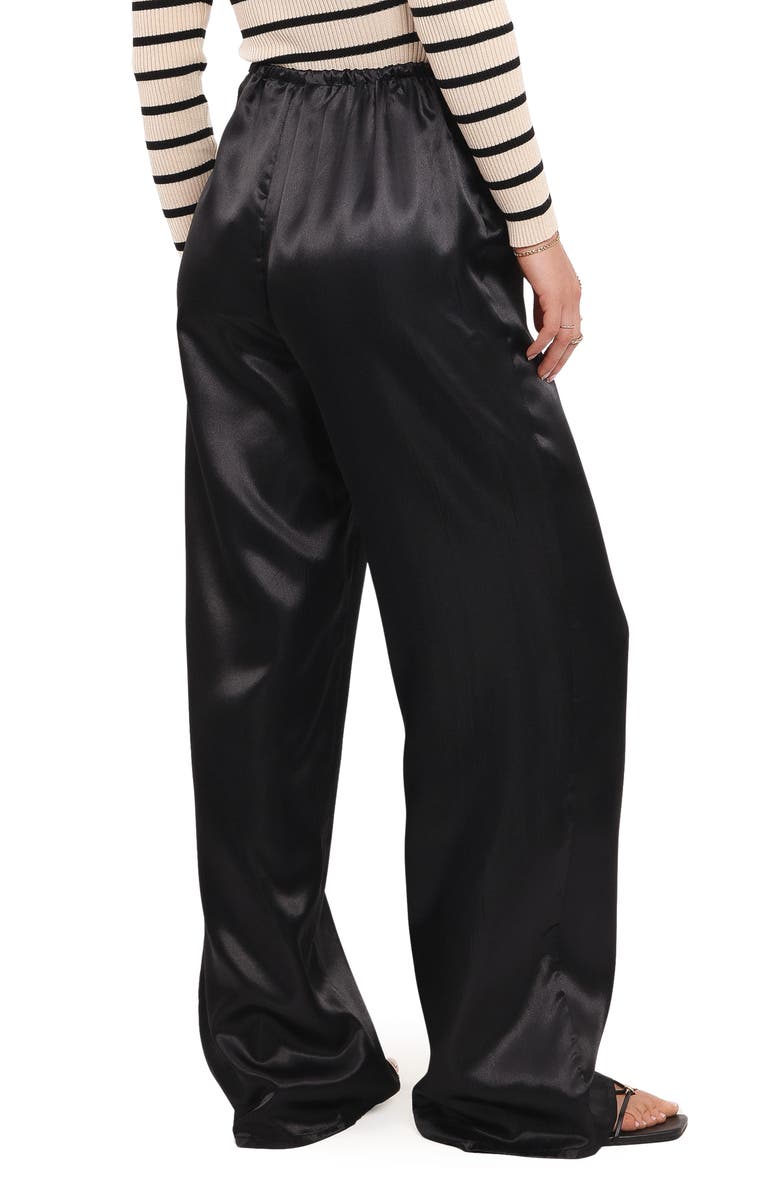 Petal & Pup Danae Wide Leg Satin Pants, Alternate, color, Black