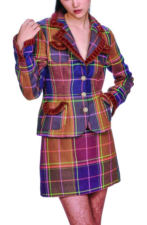 Anna Sui Caramel And Magenta Plaid Ribbon Jacket In Multi