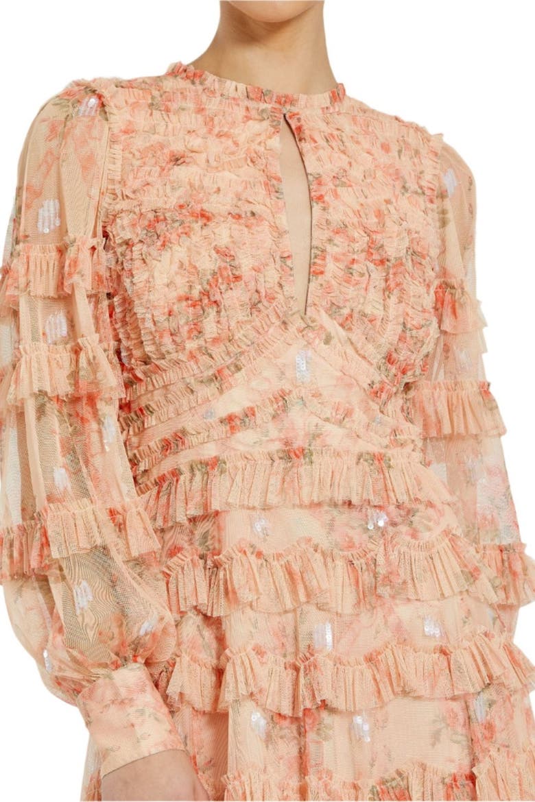 Key Hole Detail Long Sleeve Dress, Alternate, color, Peach Multi
