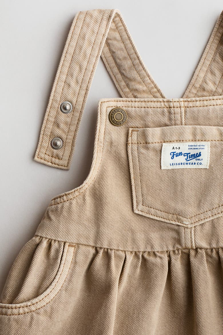 2-piece Dungaree Dress And Top Set, Alternate, color, Beige/white
