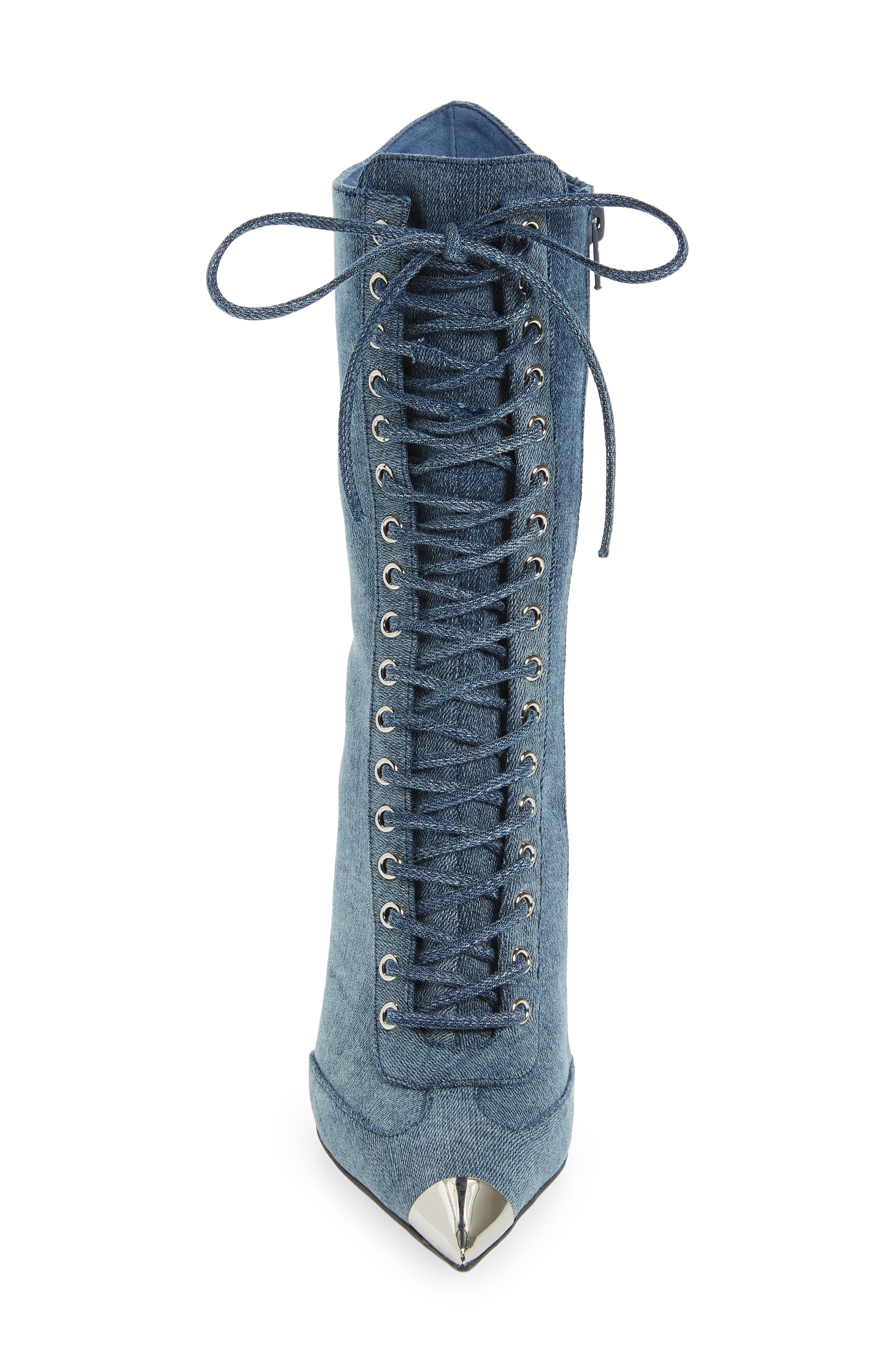 Bringiton Lace-Up Stiletto Bootie, Alternate, color, DENIM SILVER