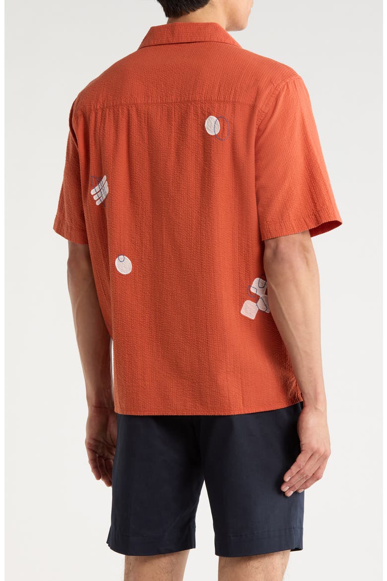 Didicot Scribble Appliqué Cotton Seersucker Camp Shirt, Alternate, color, TERRACOTTA / ECRU