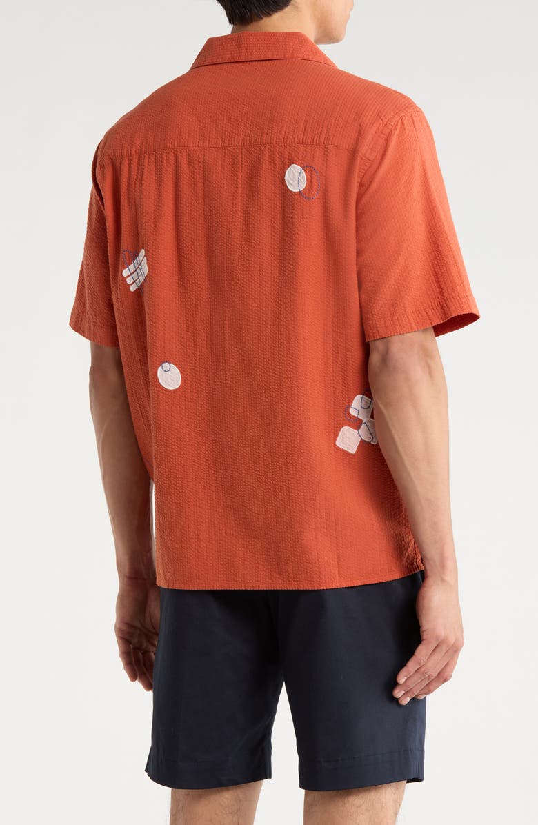 Wax London Didicot Scribble Appliqué Cotton Seersucker Camp Shirt, Alternate, color, Terracotta / Ecru