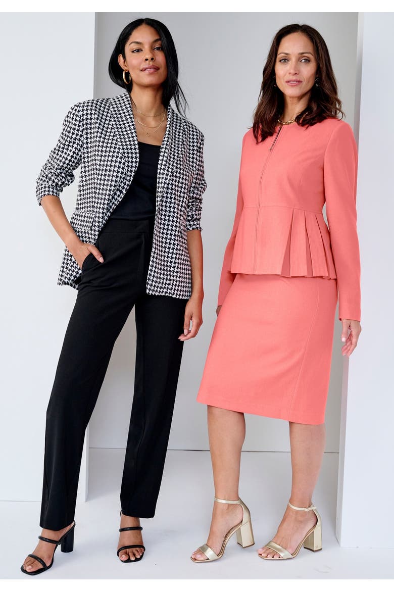 2-Piece Stretch Crepe Single-Breasted Pantsuit, Alternate, color, BLACK HOUNDSTOOTH
