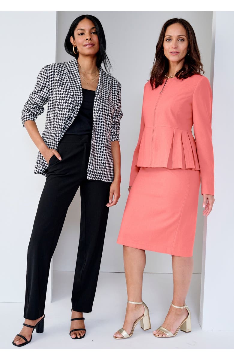 Jessica London 2-Piece Stretch Crepe Single-Breasted Pantsuit, Alternate, color, Black Houndstooth