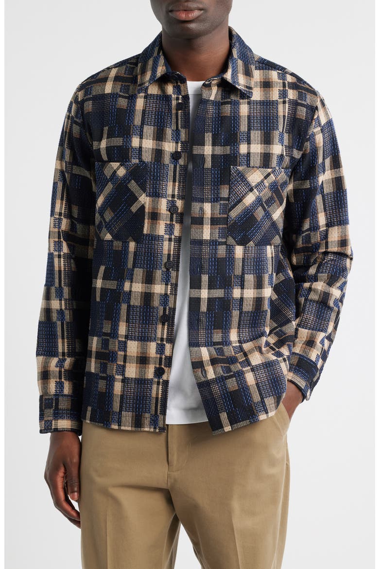 Whiting Glitch Check Overshirt, Main, color, NATURAL / NAVY