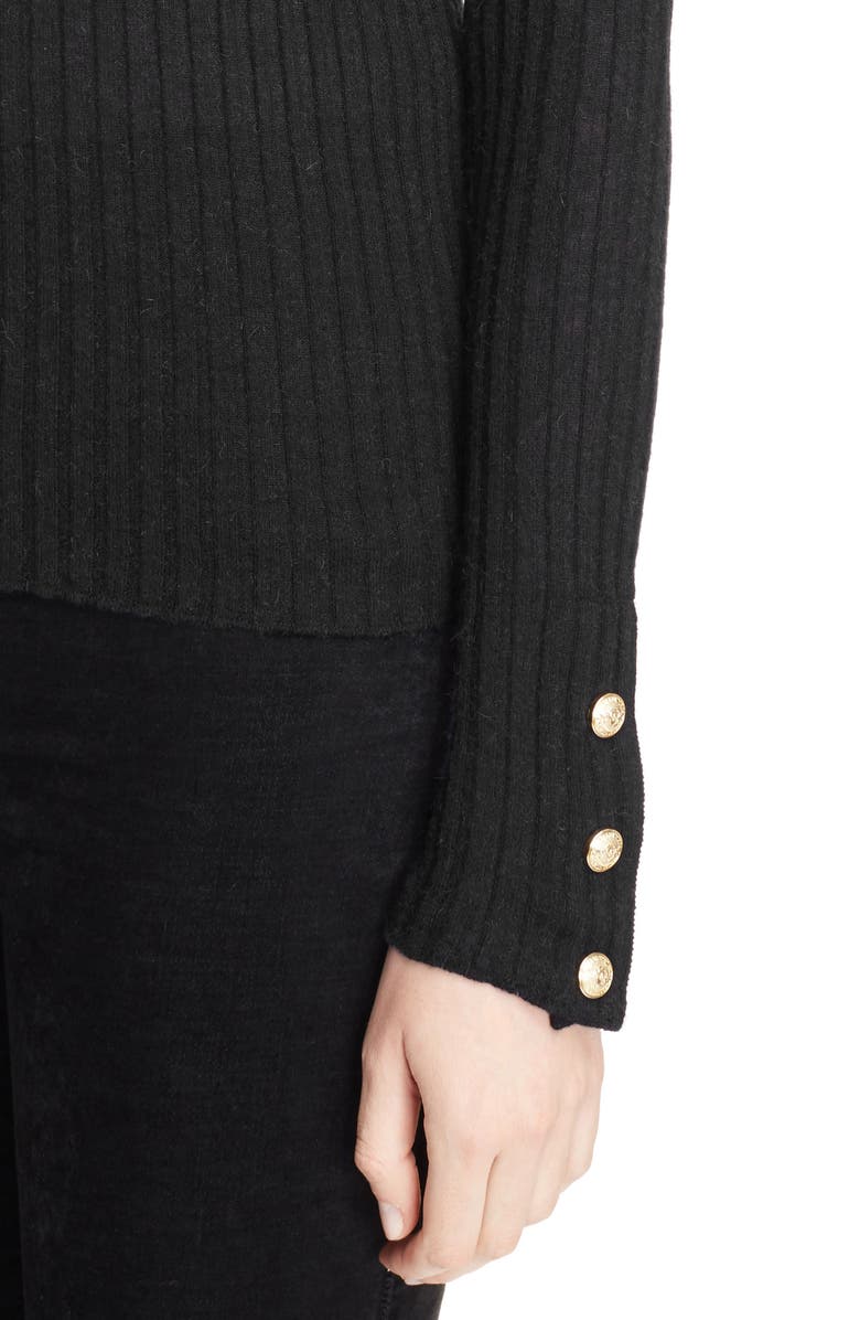 Balmain Button Detail Ribbed Sweater, Alternate, color,