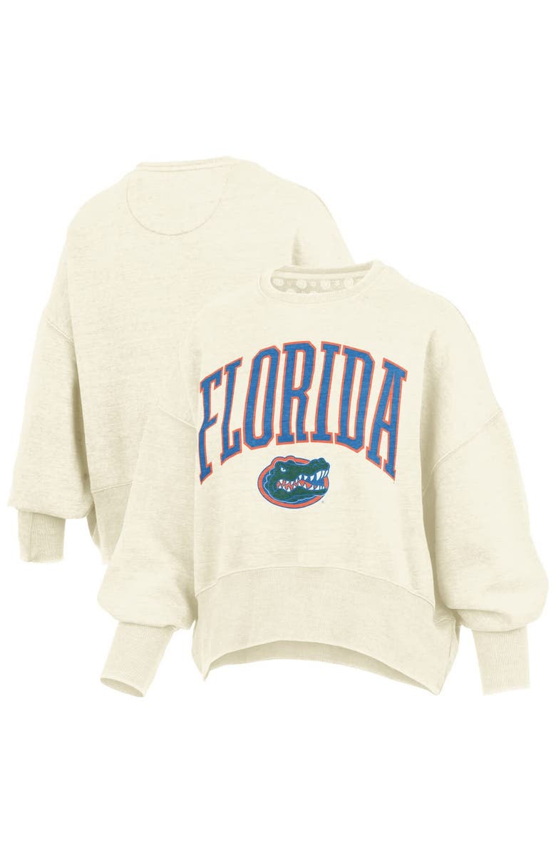 PRESSBOX Women's Pressbox Natural Florida Gators Oversized Waist-Length Crewneck Sweatshirt, Alternate, color, 