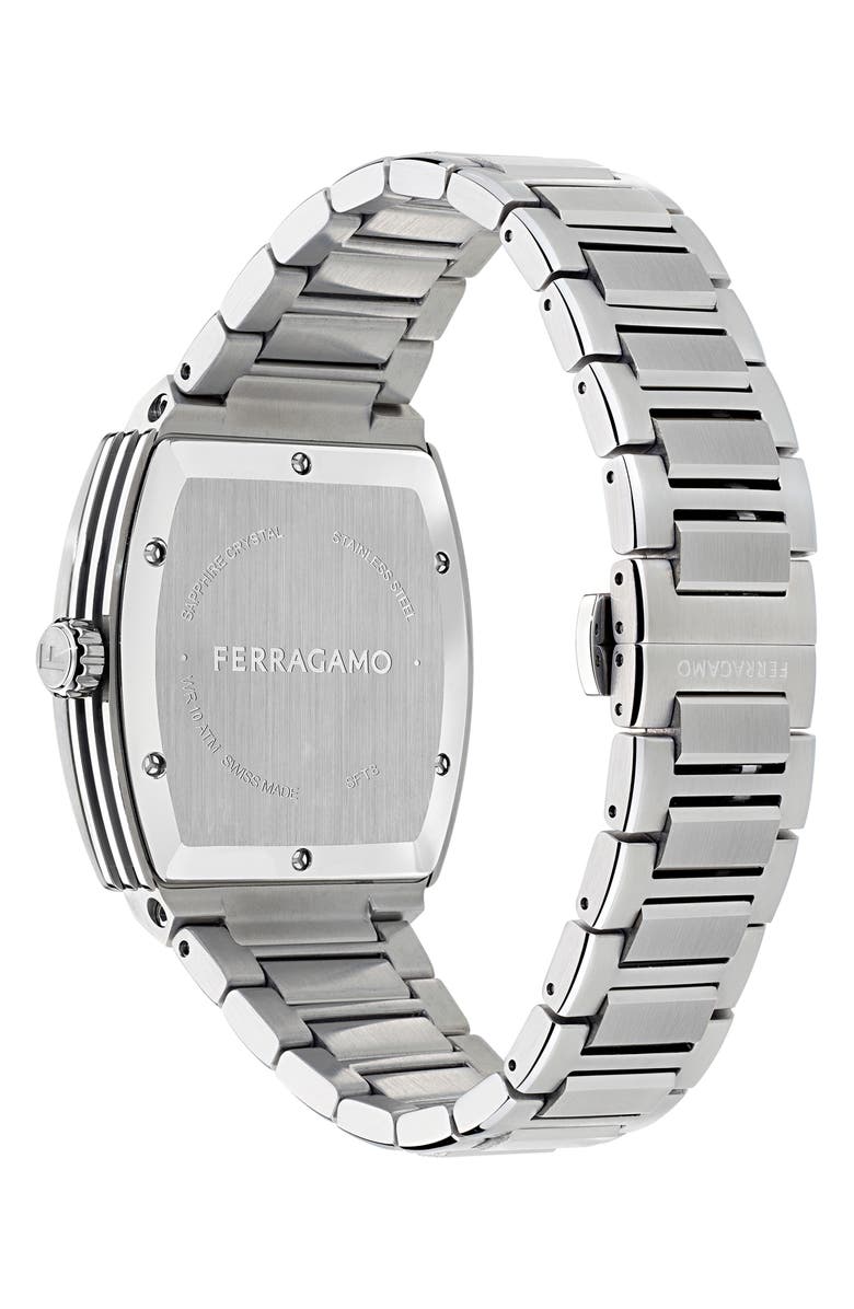 FERRAGAMO F-80 Tonneau Bracelet Watch, 42mm, Alternate, color, Stainless Steel/Teal